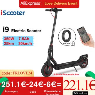 Iscooter – trottinette électrique i9 avec application, 8.5 pouces, 350W, 30 km/h, trottinette électrique pour adultes, 7,5ah, e-scooter Patinete electrico